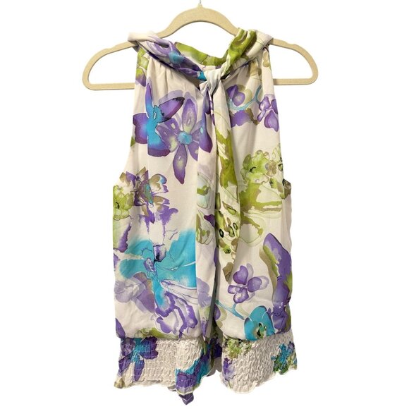 Dressbarn Floral Halter Top With Ruffled Hem Size L Flower Print Sleeveless top - Picture 10 of 12